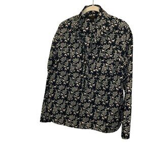 j. crew midnight Winter Blue HOLIDAY reinDEER print cotton pop over tunic top 10